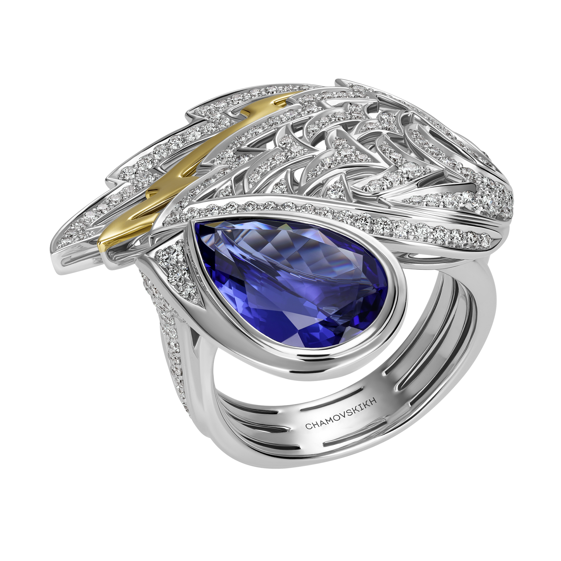 Кольцо с танзанитом и бриллиантами, белое золото