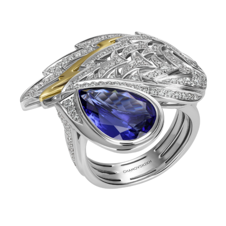 Кольцо с танзанитом и бриллиантами, белое золото 1