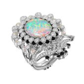 Кольцо с опалом и бриллиантами, белое золото, н.керамика