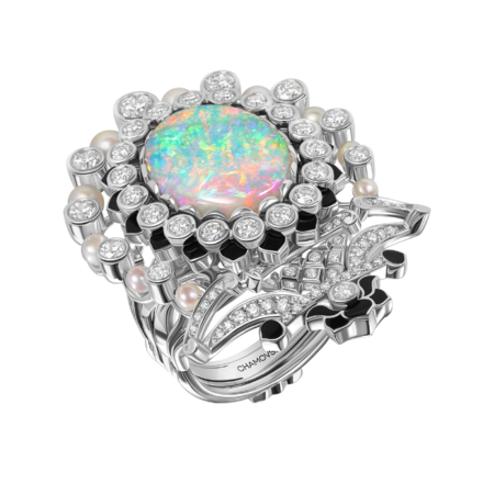 Кольцо с опалом и бриллиантами, белое золото, н.керамика 1