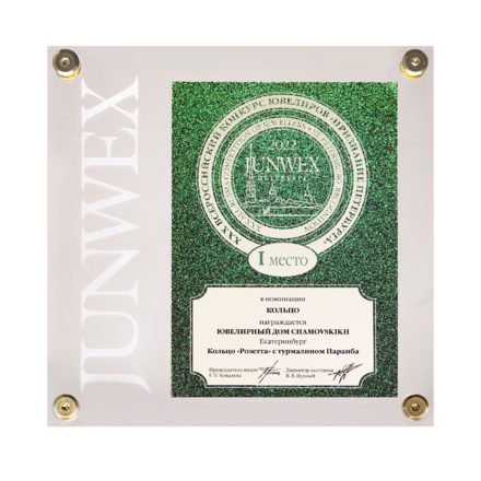 Кольцо с турмалином Параиба, бриллиантами, сапфирами и аквамаринами, белое золото 4