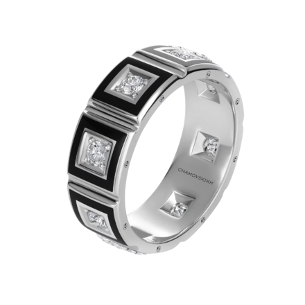 Обручальное кольцо с бриллиантами, белое золото, н.керамика 1