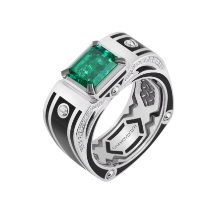 Кольцо с изумрудом и бриллиантами, белое золото, н. керамика 1