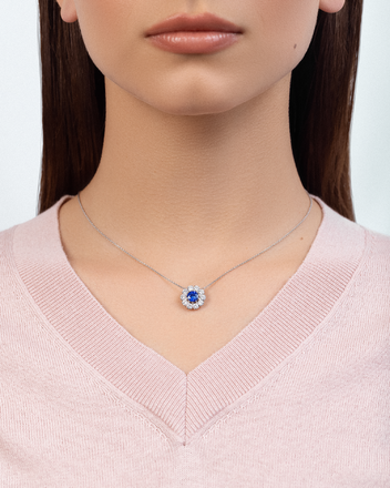 Колье с сапфиром и бриллиантами, белое золото 3