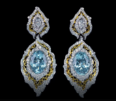 Серьги с аквамаринами и бриллиантами, белое золото