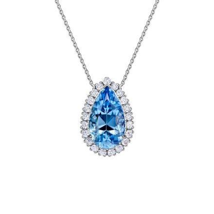 Колье с аквамарином и бриллиантами, белое золото 1