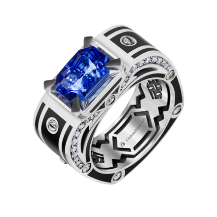 Кольцо с сапфиром и бриллиантами, белое золото, н. керамика 1