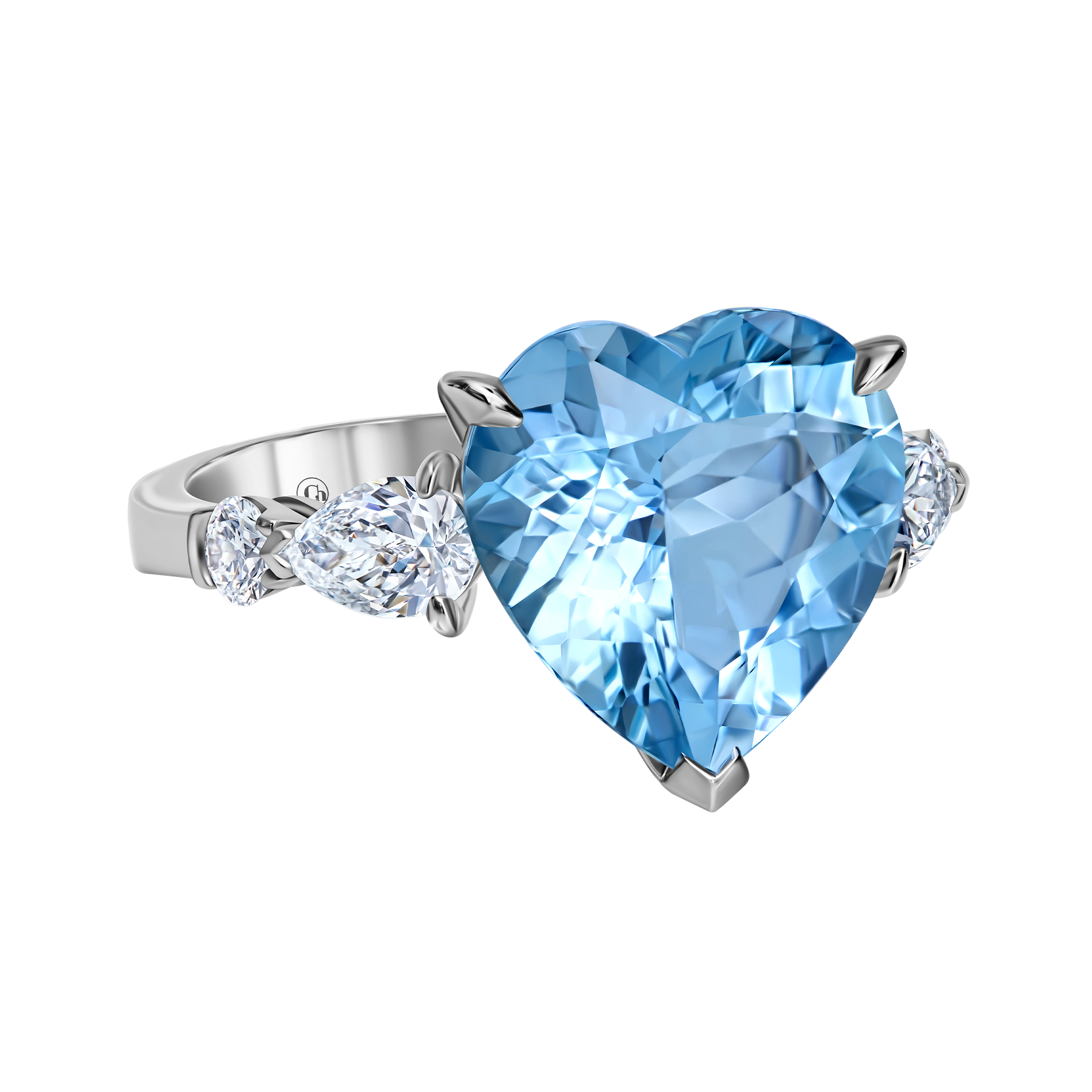 Кольцо с аквамарином и бриллиантами, белое золото