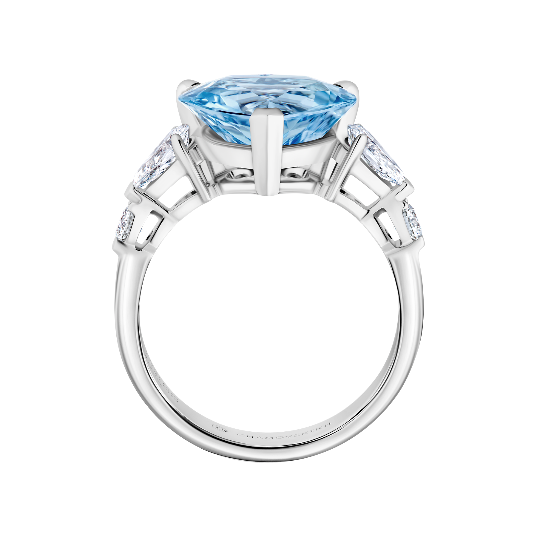 Кольцо с аквамарином и бриллиантами, белое золото