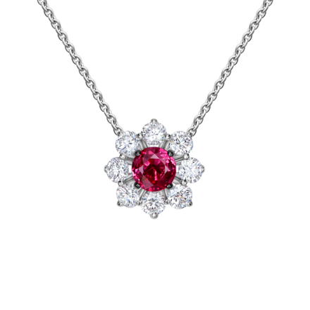 Колье с рубином и бриллиантами, белое золото 1