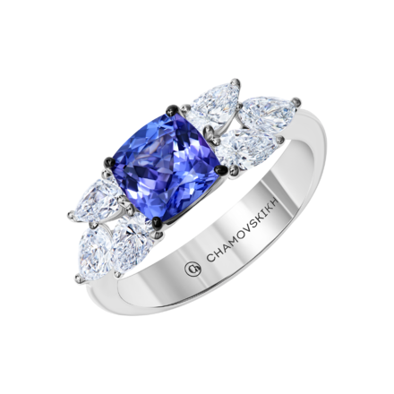 Кольцо с танзанитом и бриллиантами, белое золото 1