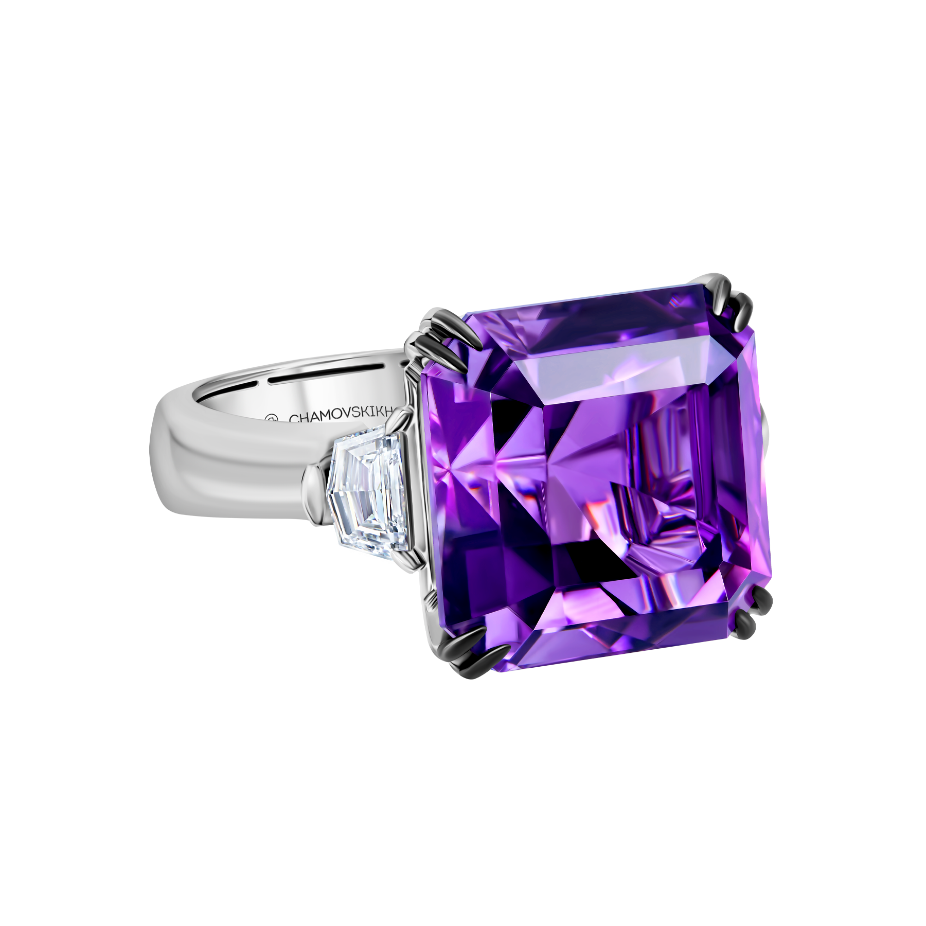 Кольцо с аметистом и бриллиантами, белое золото