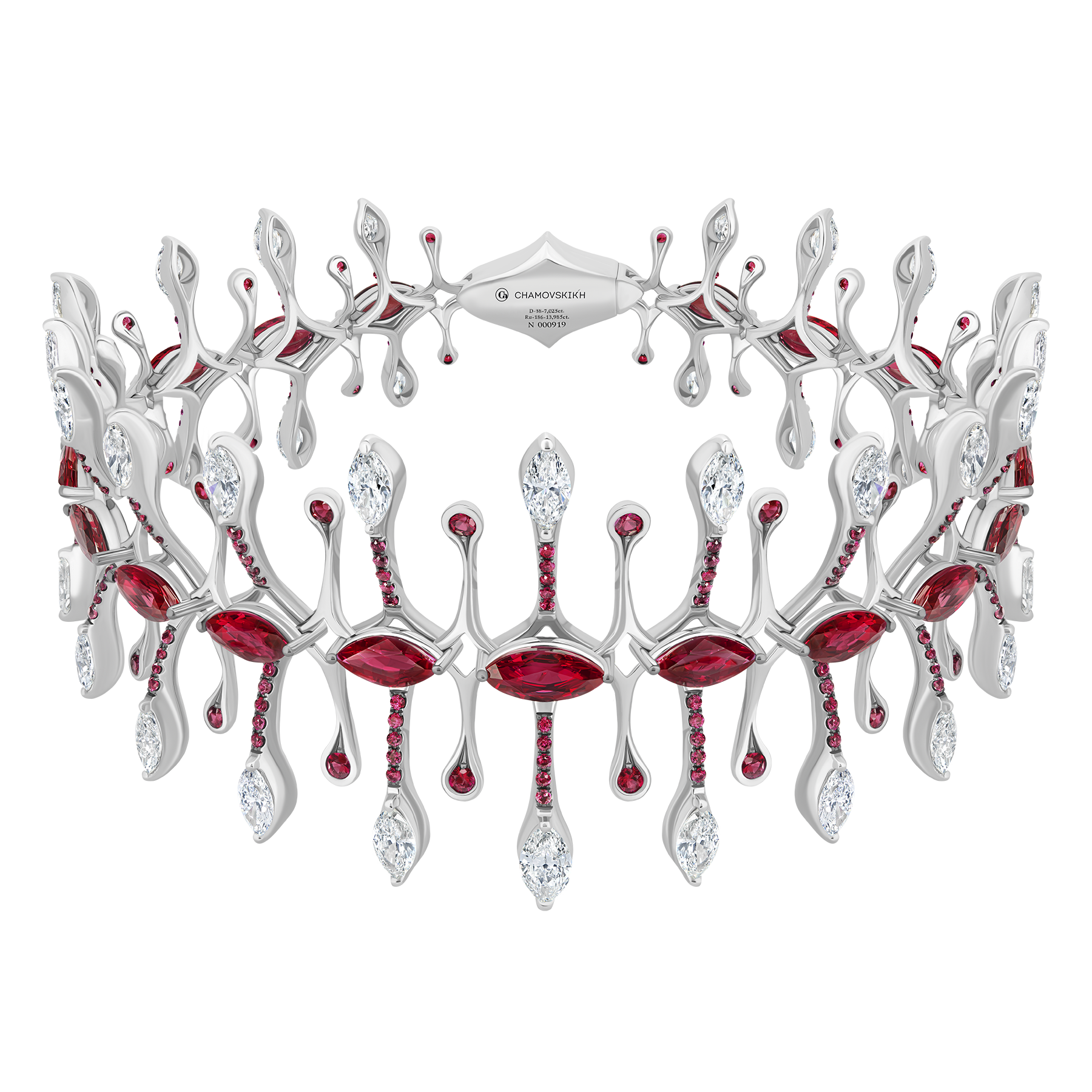 Браслет с рубинами и бриллиантами, белое золото