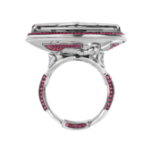 Кольцо с бриллиантами и рубинами, белое золото, н.керамика
