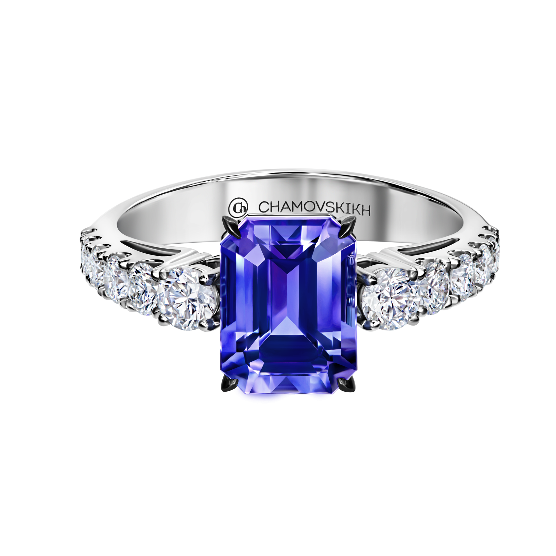 Кольцо с танзанитом и бриллиантами,белое золото