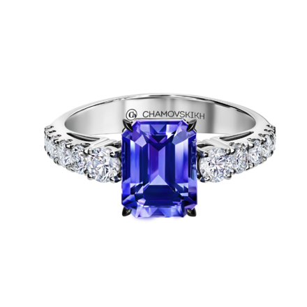 Кольцо с танзанитом и бриллиантами,белое золото 2