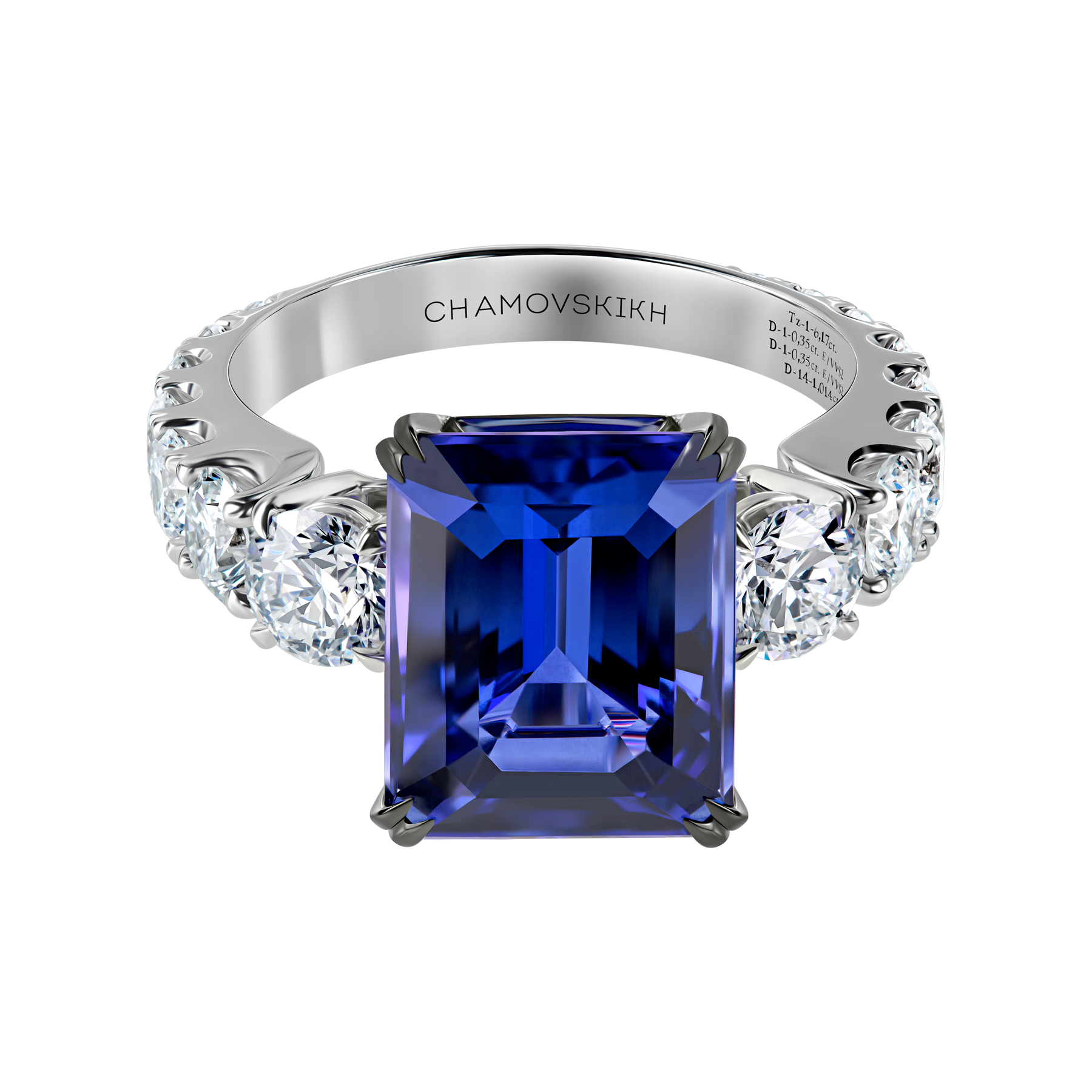 Кольцо с танзанитом и бриллиантами, белое золото