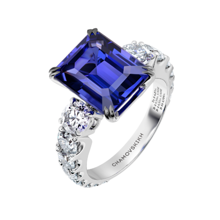 Кольцо с танзанитом и бриллиантами, белое золото 1