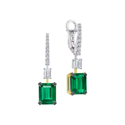 Серьги с изумрудами и бриллиантами, белое и желтое золото 1