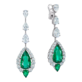 Серьги с изумрудами и бриллиантами, белое золото