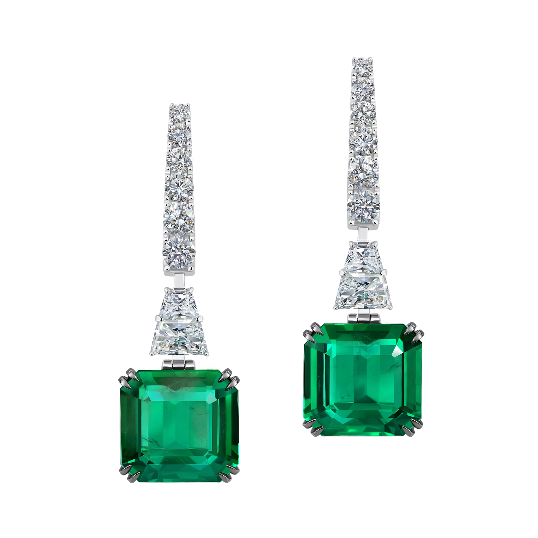 Серьги с изумрудами и бриллиантами, белое золото
