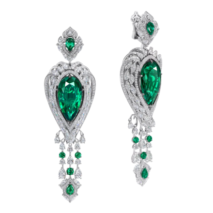 Серьги с изумрудами и бриллиантами, белое золото 1