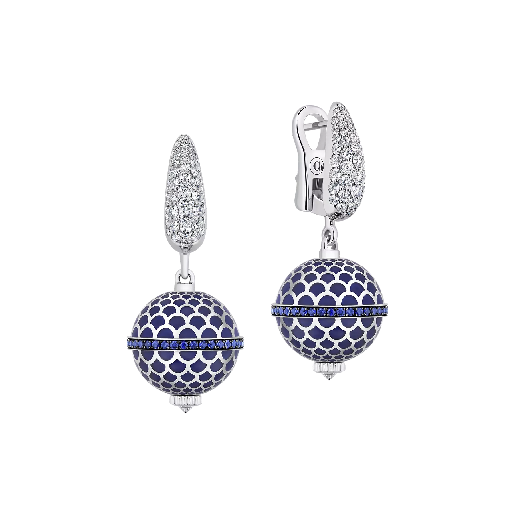 Серьги с сапфирами и бриллиантами, белое золото, н.керамика