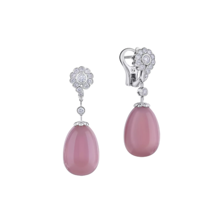 Серьги с розовым кварцем и бриллиантами, белое золото 1