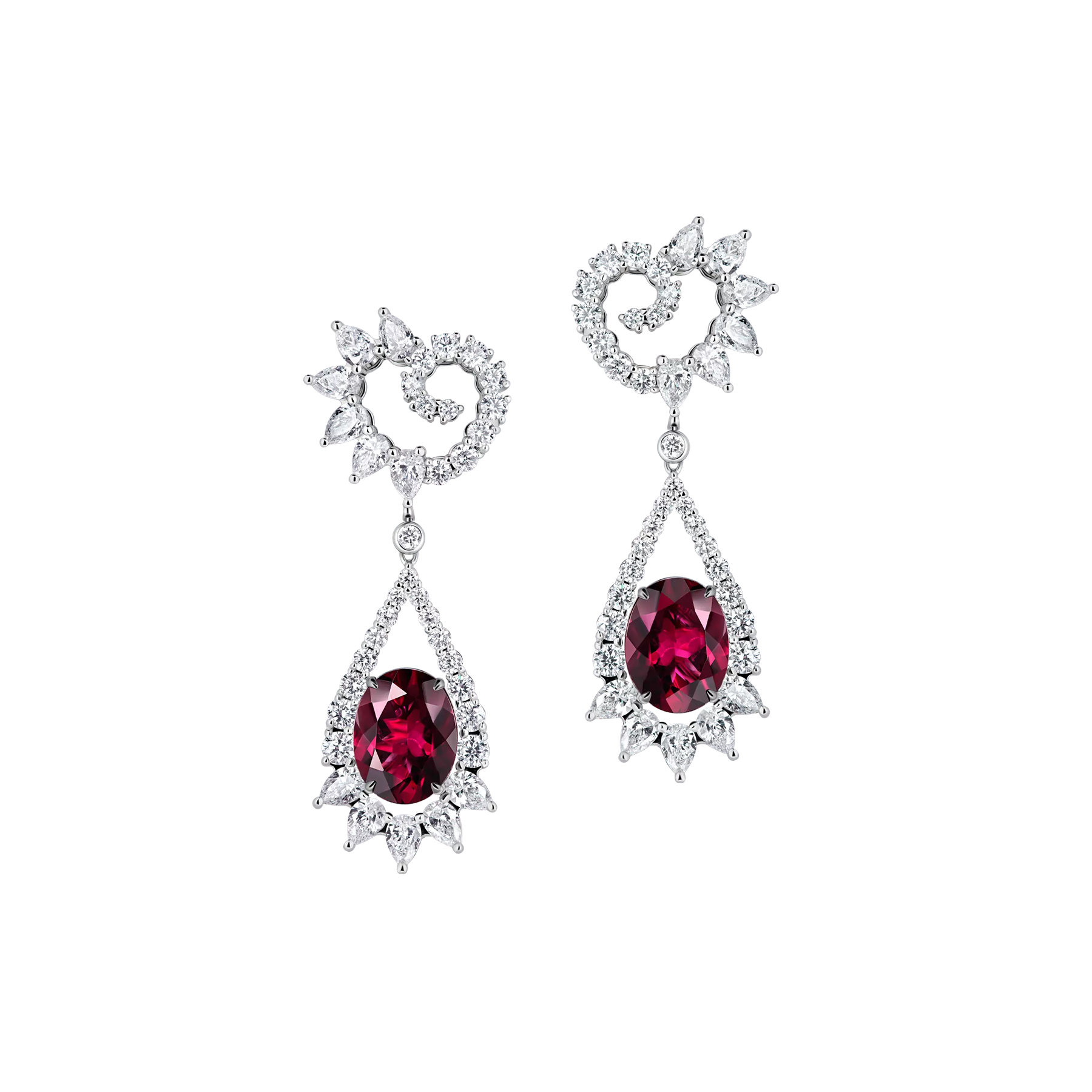 Серьги рубеллитами и бриллиантами, белое золото