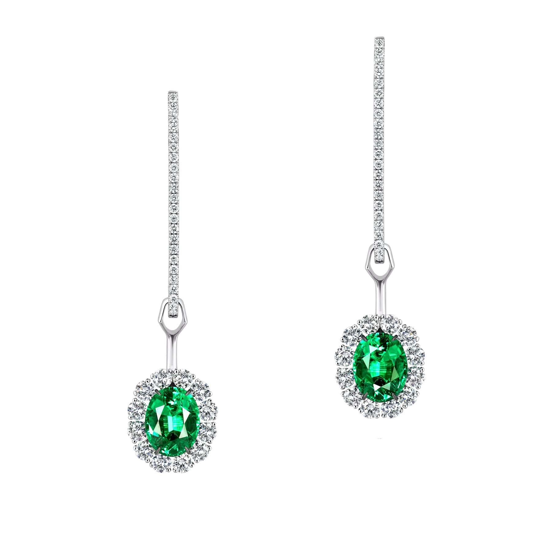 Серьги с изумрудами и бриллиантами, белое золото
