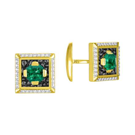 Запонки с изумрудами и бриллиантами, желтое золото 1