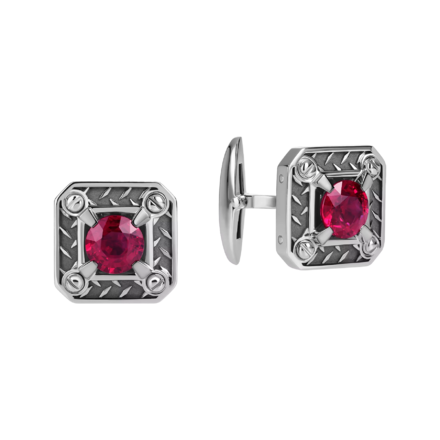 Запонки с рубинами, белое золото 1