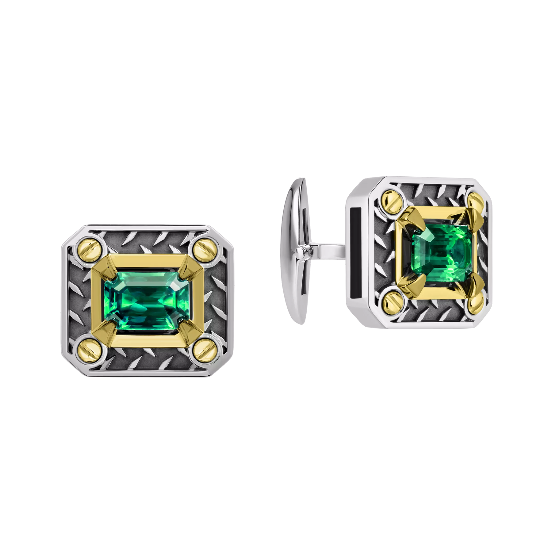 Запонки с изумрудами, белое и желтое золото, н.керамика