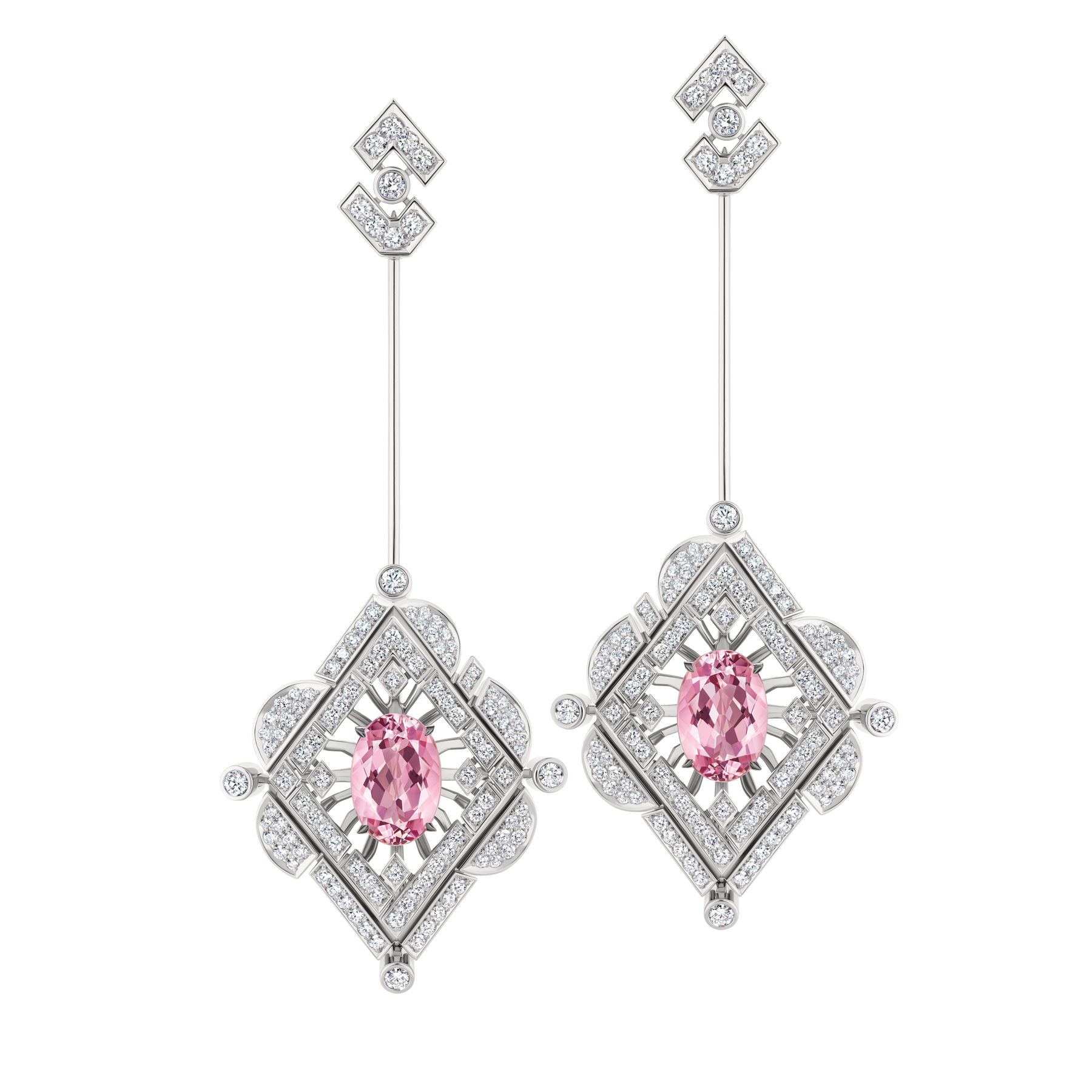 Серьги с морганитами и бриллиантами, белое золото