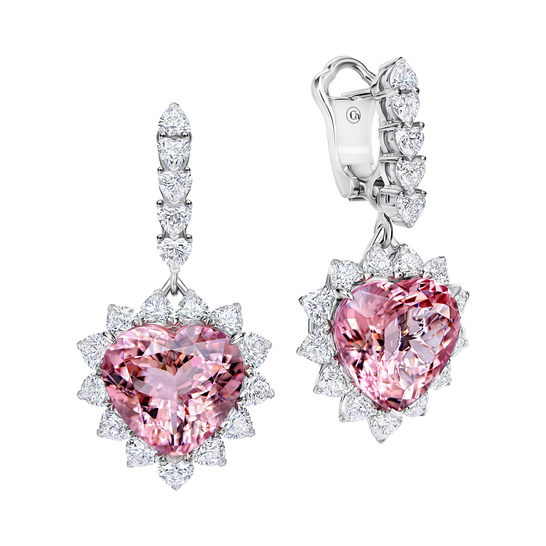 Серьги с морганитами и бриллиантами, белое золото