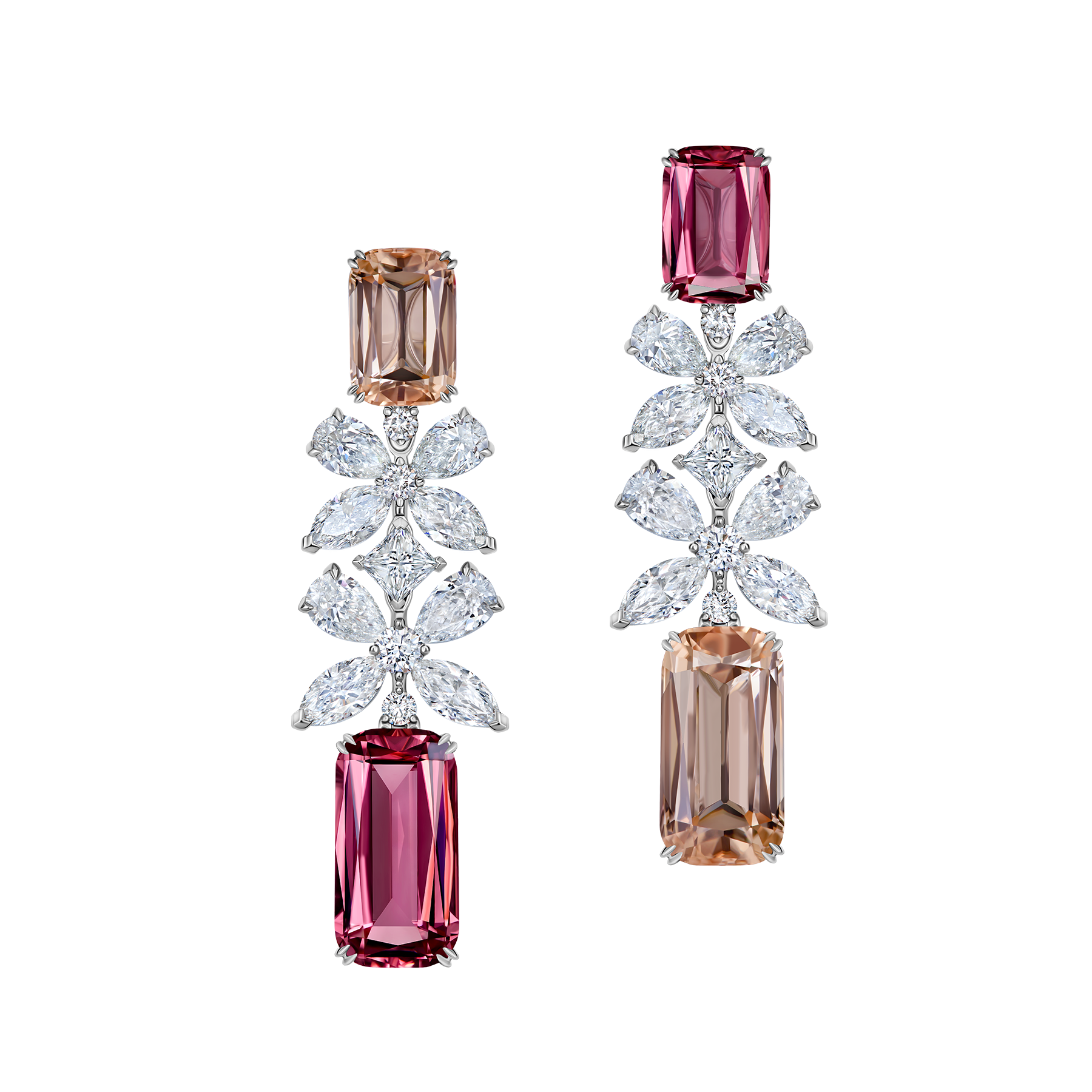 Серьги с турмалинами и бриллиантами, белое золото