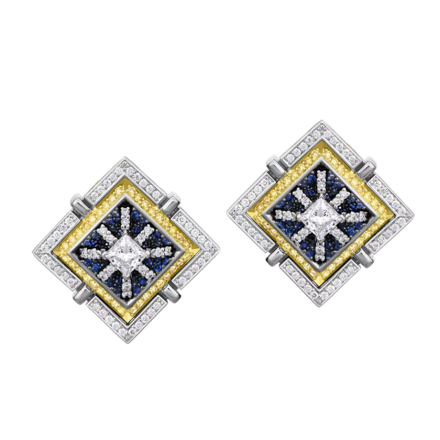 Серьги с бриллиантами и сапфирами, жёлтое и белое золото 2