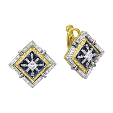 Серьги с бриллиантами и сапфирами, жёлтое и белое золото 1