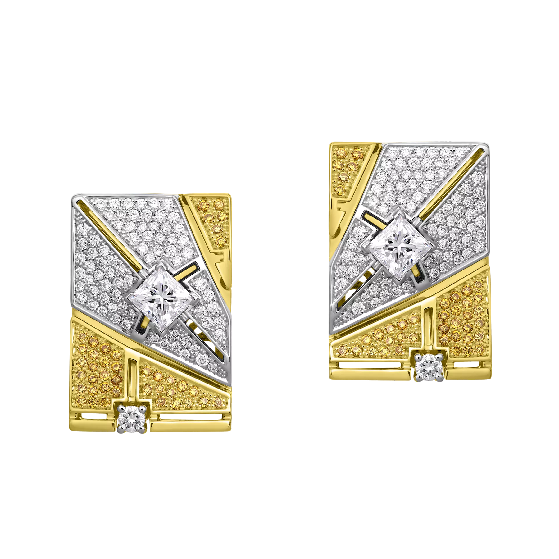 Серьги с бриллиантами, жёлтое и белое золото