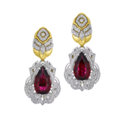 Серьги с рубеллитами и бриллиантами, желтое золото