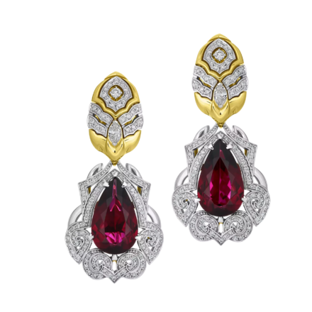 Серьги с рубеллитами и бриллиантами, желтое золото 2