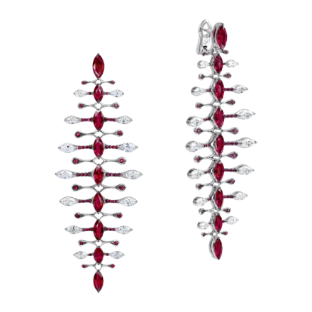 Серьги с рубинами и бриллиантами, белое золото 1