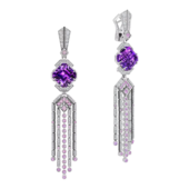 Серьги с аметистами, бриллиантами и розовыми сапфирами, белое золото