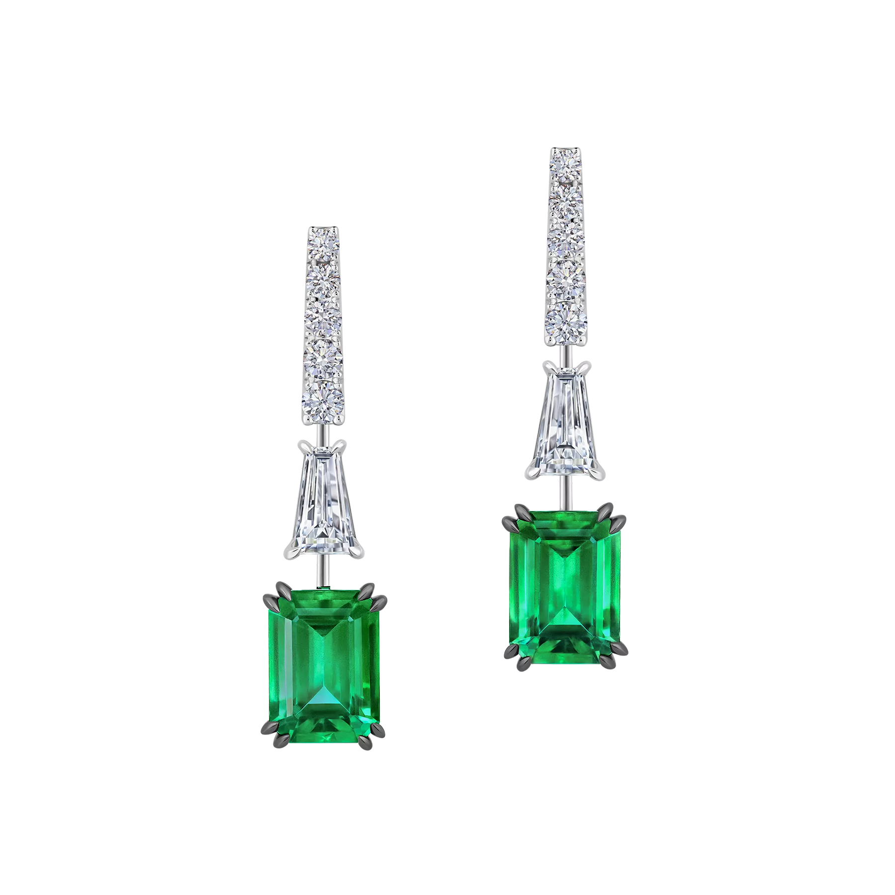 Серьги с бриллиантами и изумрудами, белое золото