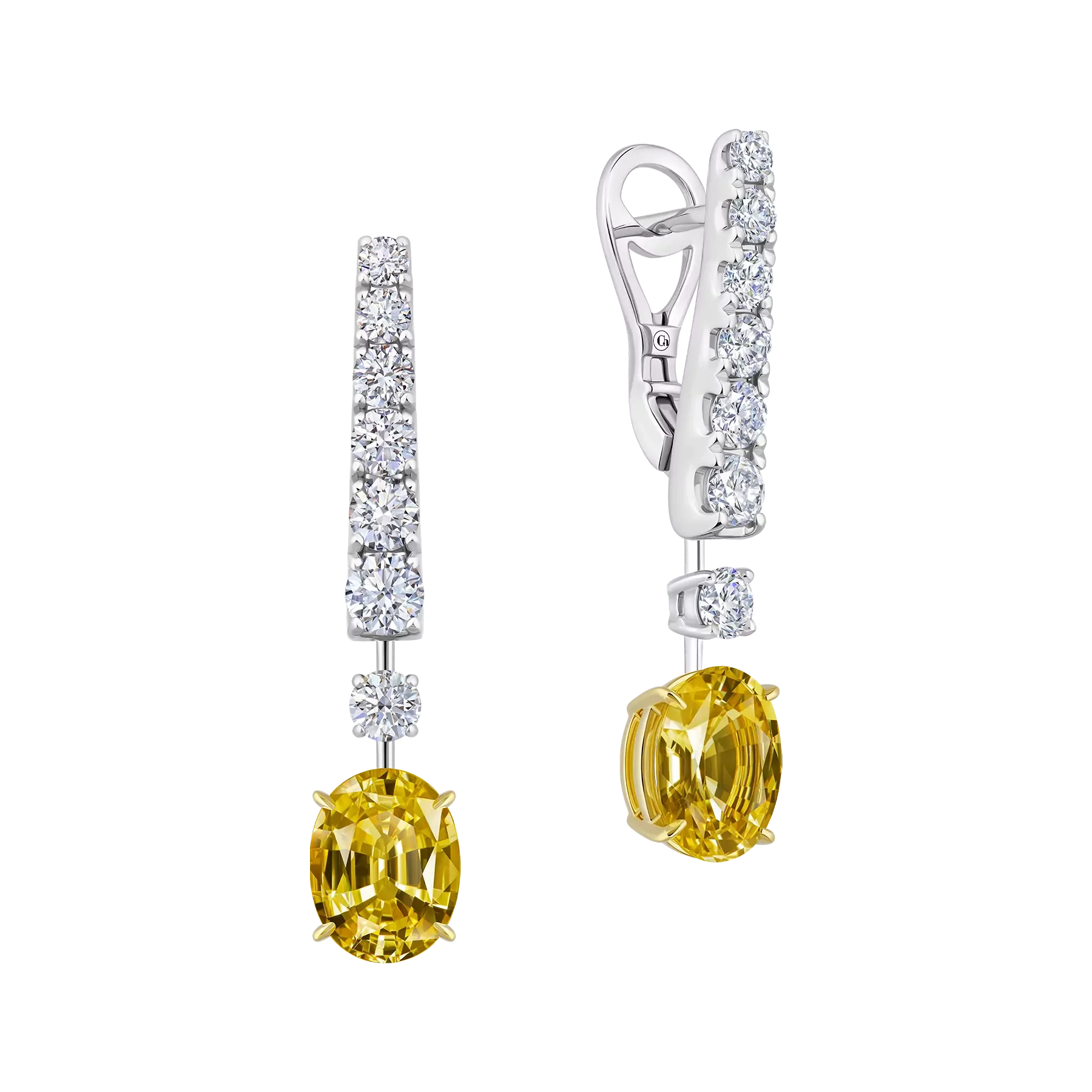 Серьги с желтыми сапфирами и бриллиантами, белое и желтое золото