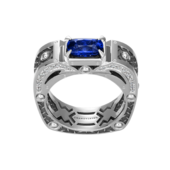 Кольцо с сапфиром и бриллиантами, белое золото
