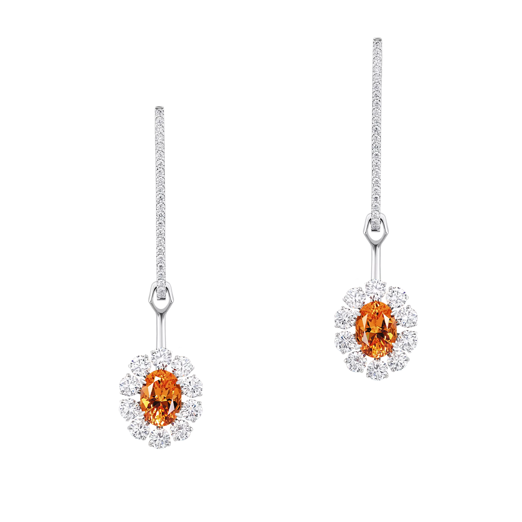 Серьги со спессартинами и бриллиантами, белое золото