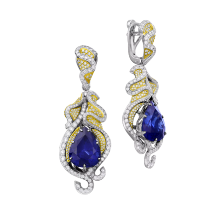 Серьги с сапфирами и бриллиантами, белое и желтое золото 1