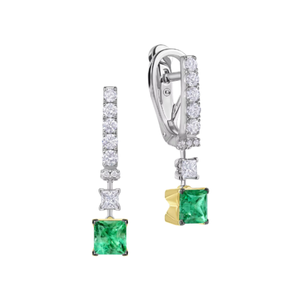 Серьги с изумрудами и бриллиантами, белое и жёлтое золото 1