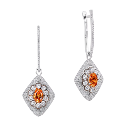 Серьги со спессартинами и бриллиантами, белое золото 1